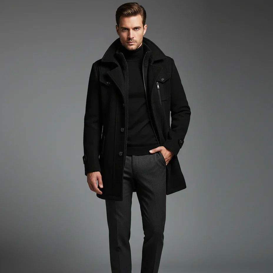 Vinterjacka Herr Fodrad Med Knappar Och Dragkedja