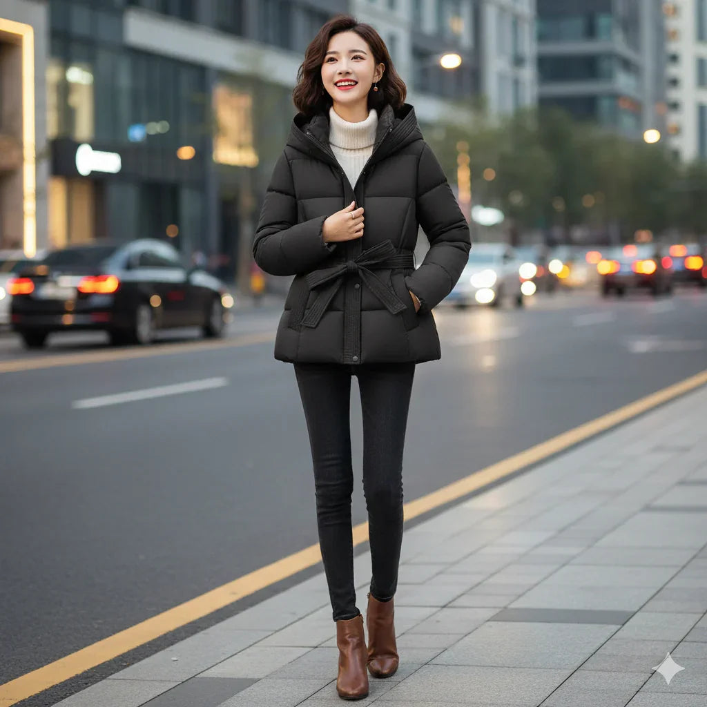 Lång Vinterjacka Dam Fodrad Med Huva