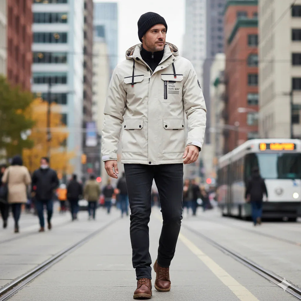 Herr Vattentät Vinterjacka Med Avtagbar Huva