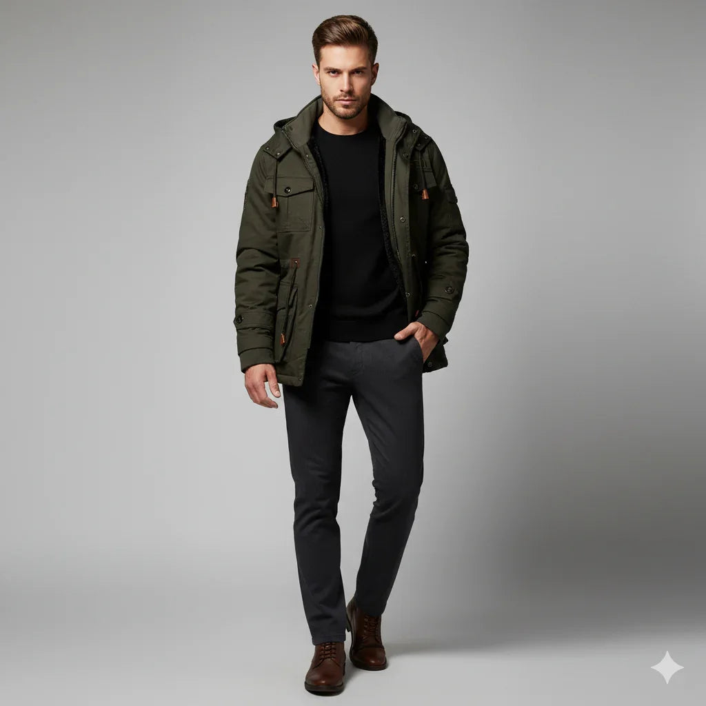 Praktisk varm vinterjacka herr med fickor