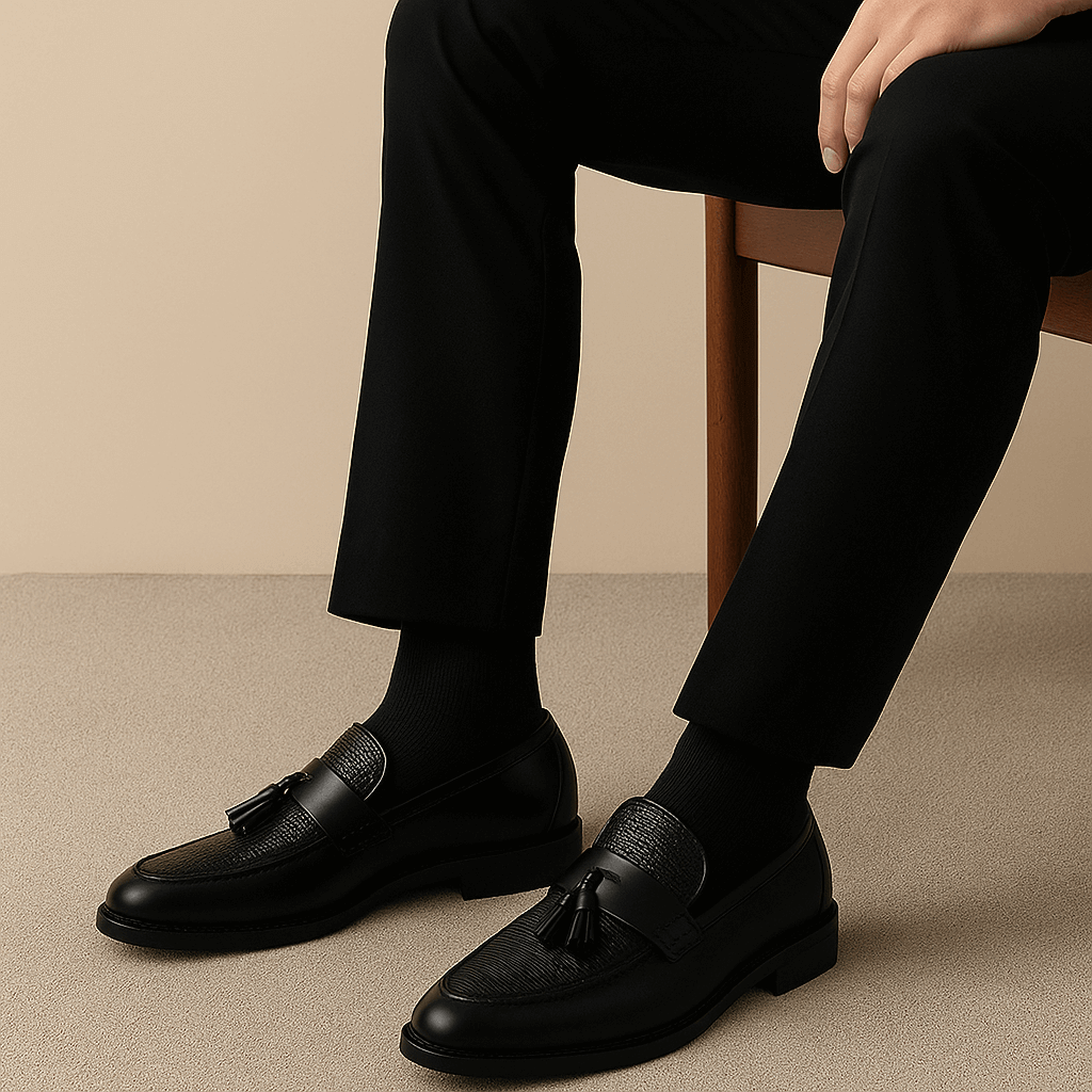 Herrarnas Woven Tassel Loafers i Läder