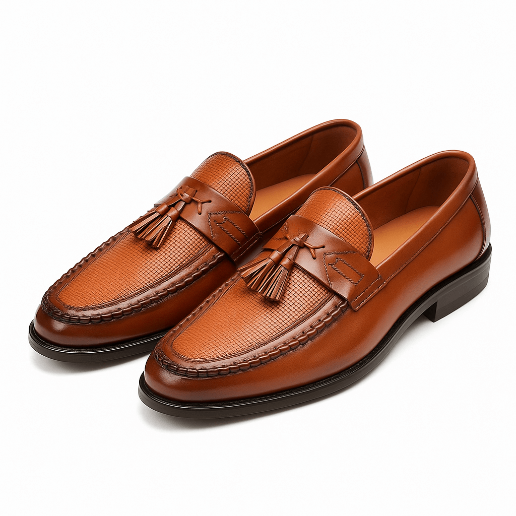 Herrarnas Woven Tassel Loafers i Läder