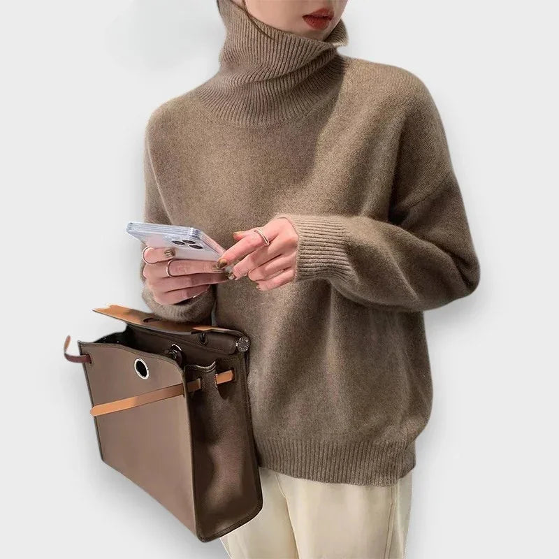 Stickad tröja dam med polokrage