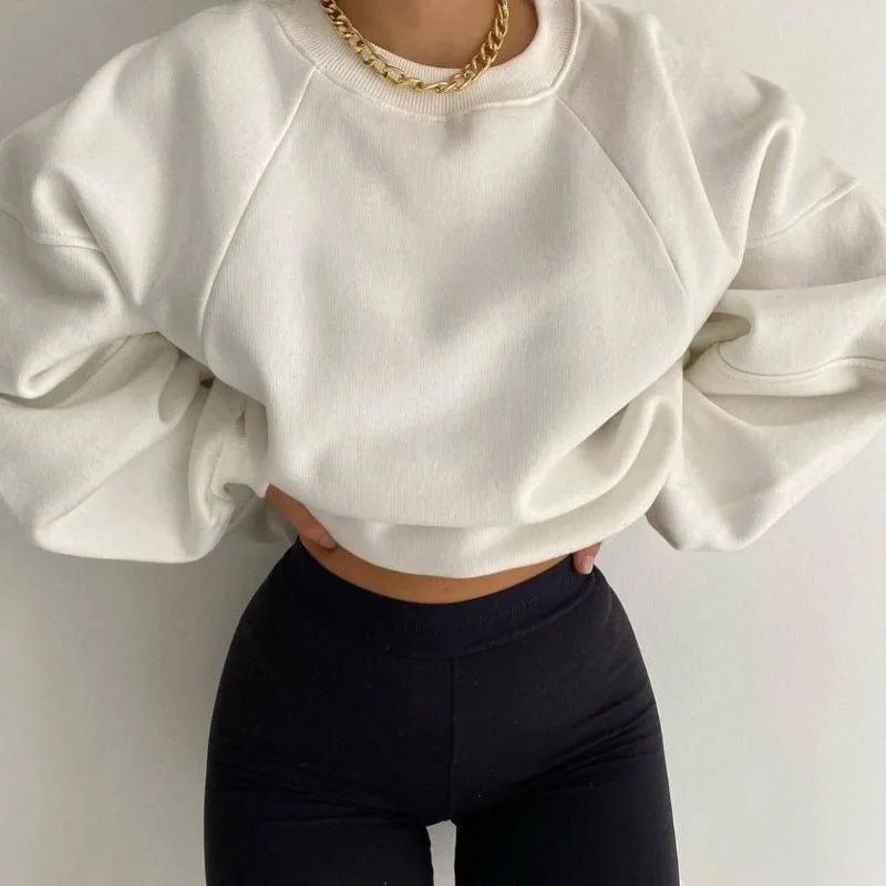 Kvinnors Oversized Sweatshirt - Mjuk Bomullsblandning - Rundhals - Långärmad Avslappnad Klädsel