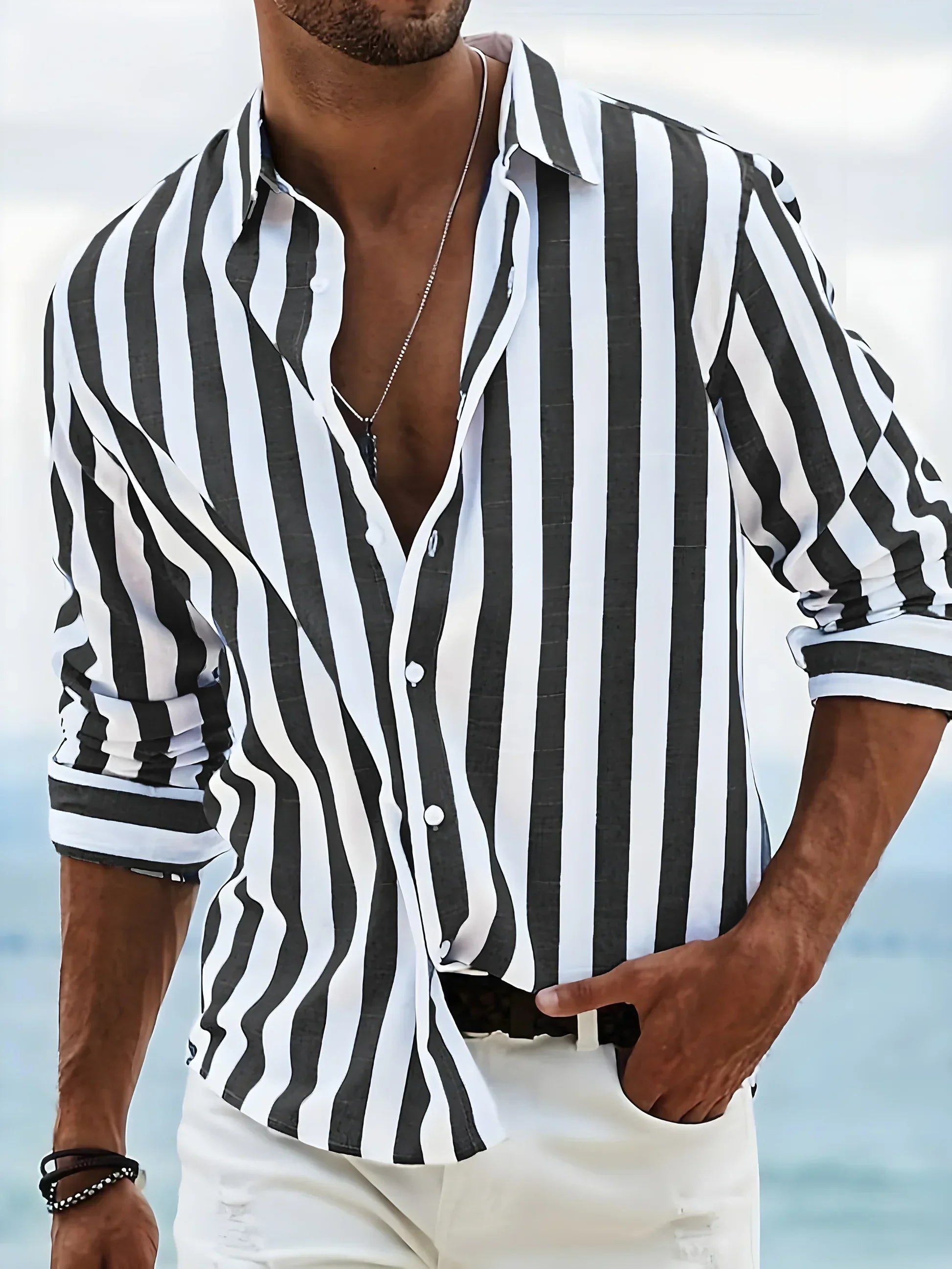 Oskar™ - Randig Skjorta i Linneblandning för Sommaren