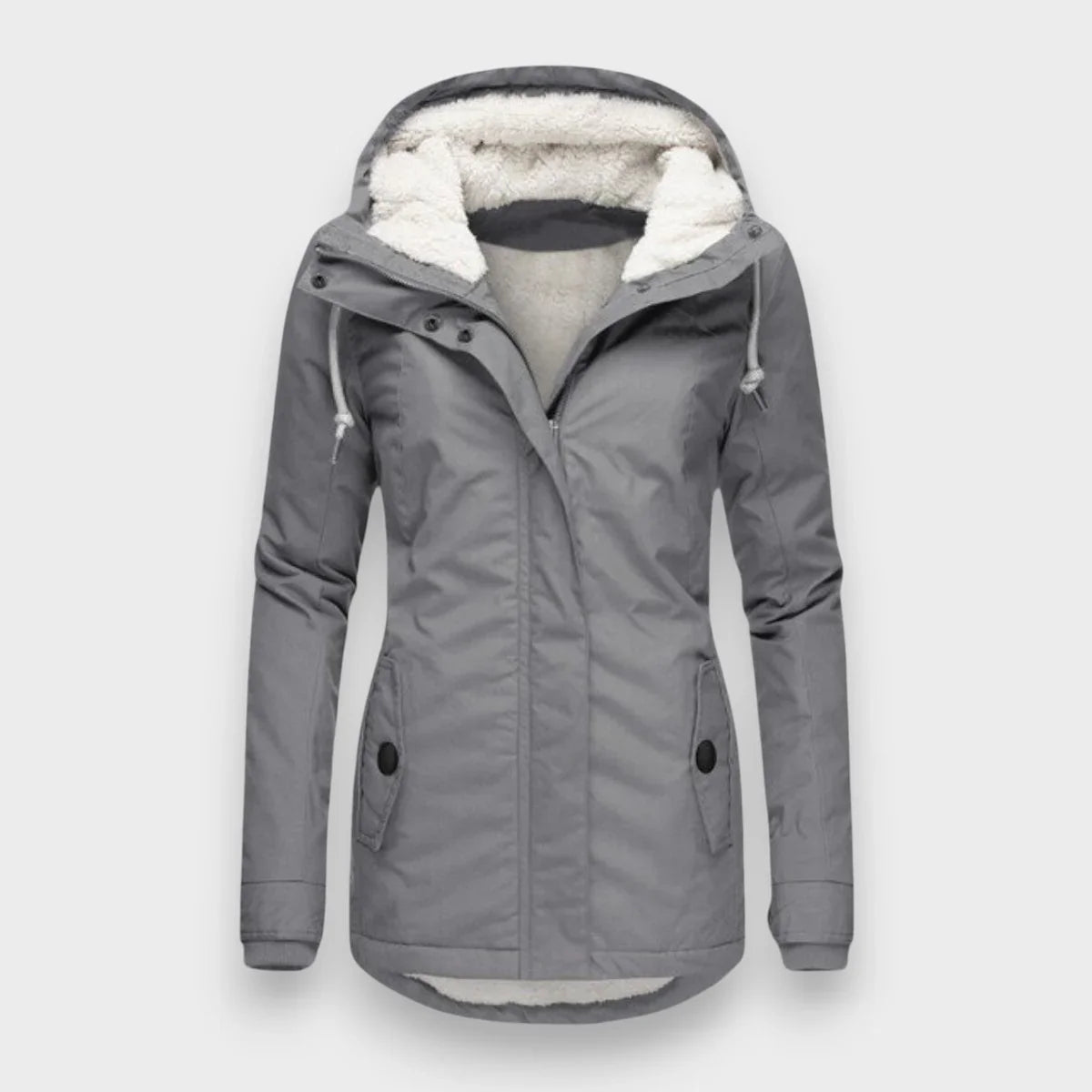 Praktisk fodrad vinterjacka dam med huva
