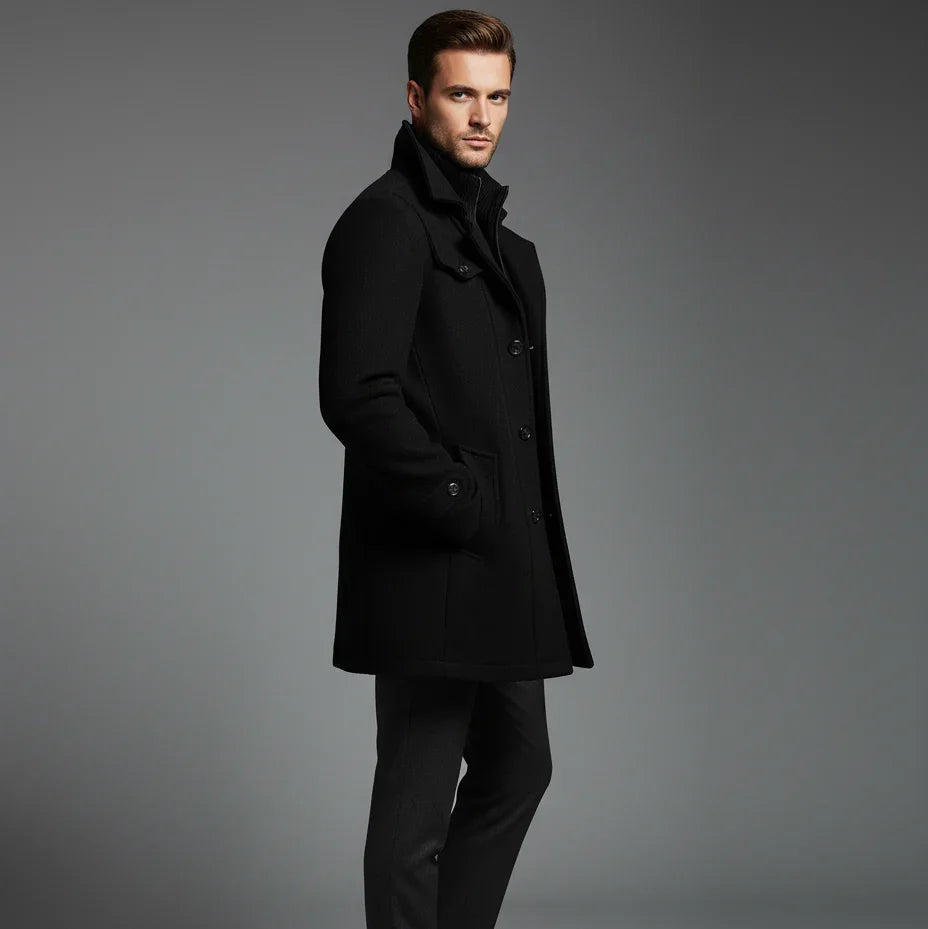 Vinterjacka Herr Fodrad Med Knappar Och Dragkedja