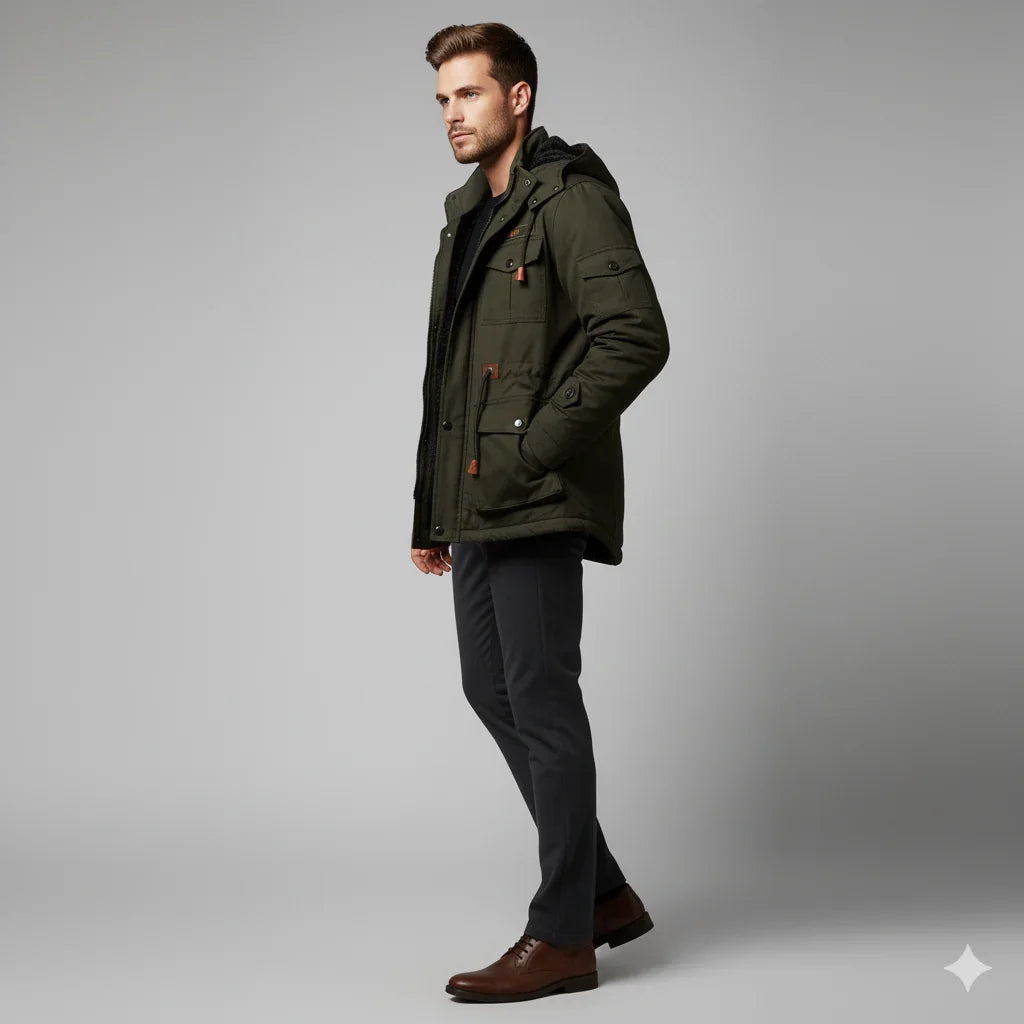 Praktisk varm vinterjacka herr med fickor