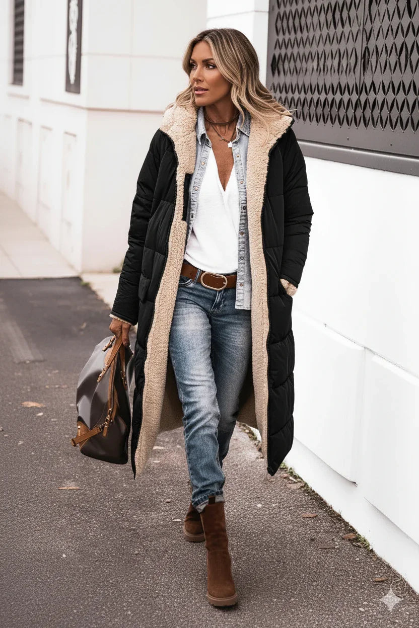 Lång Vinterjacka Dam Med Huva