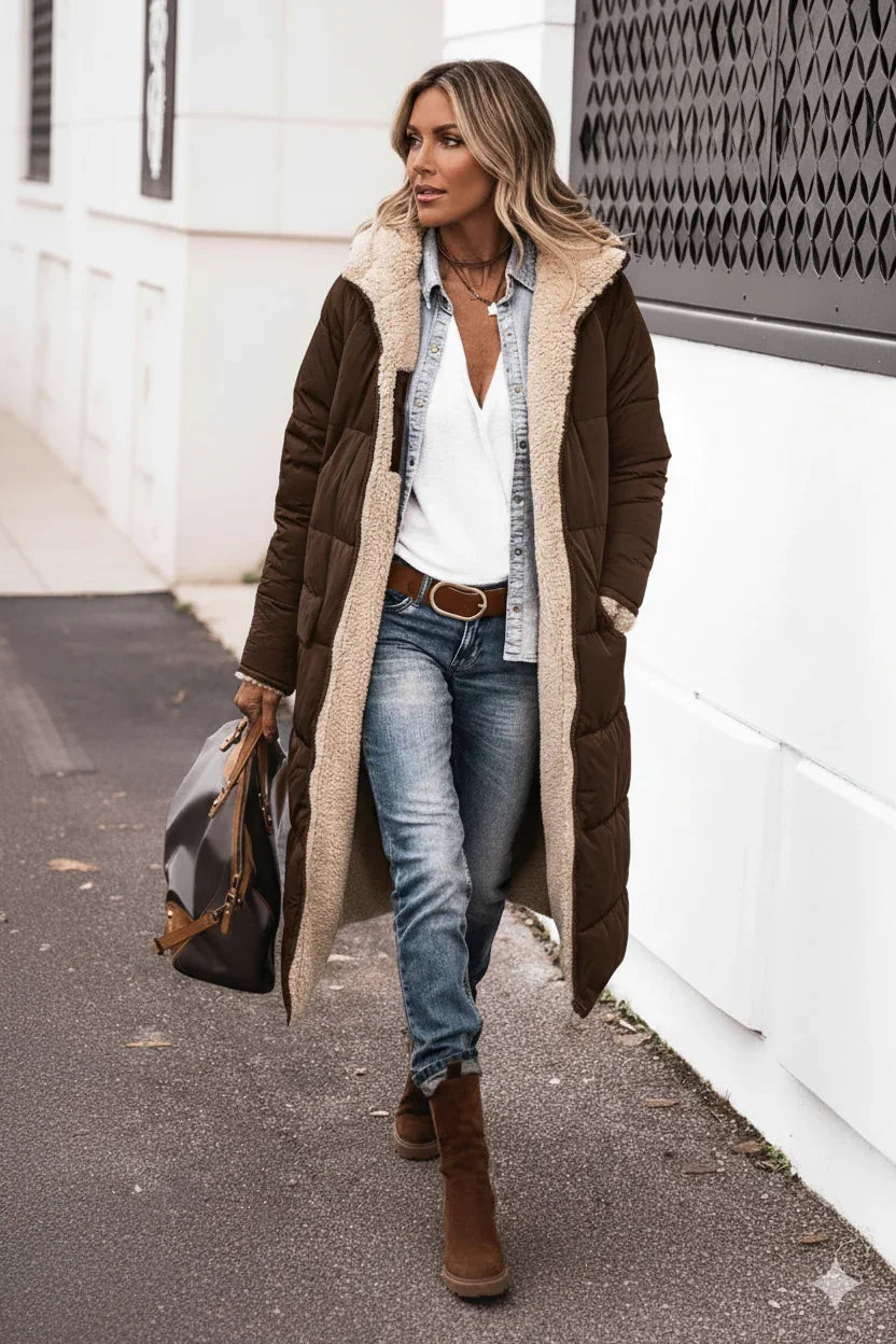 Lång Vinterjacka Dam Med Huva