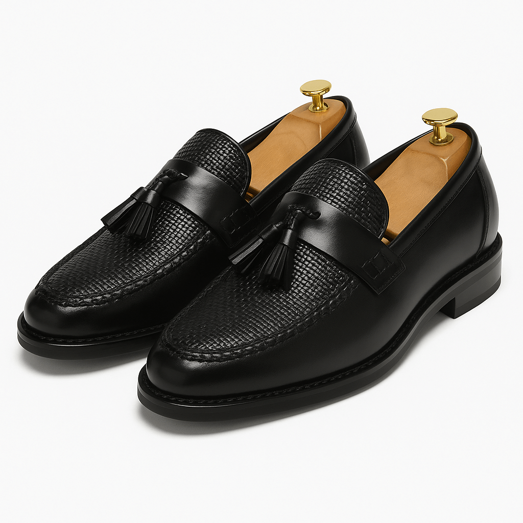 Herrarnas Woven Tassel Loafers i Läder