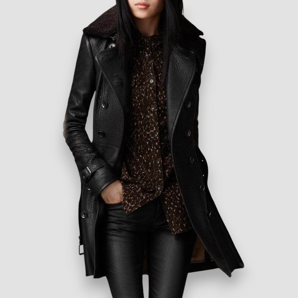Tanja - Elegant Läder Trench Coat