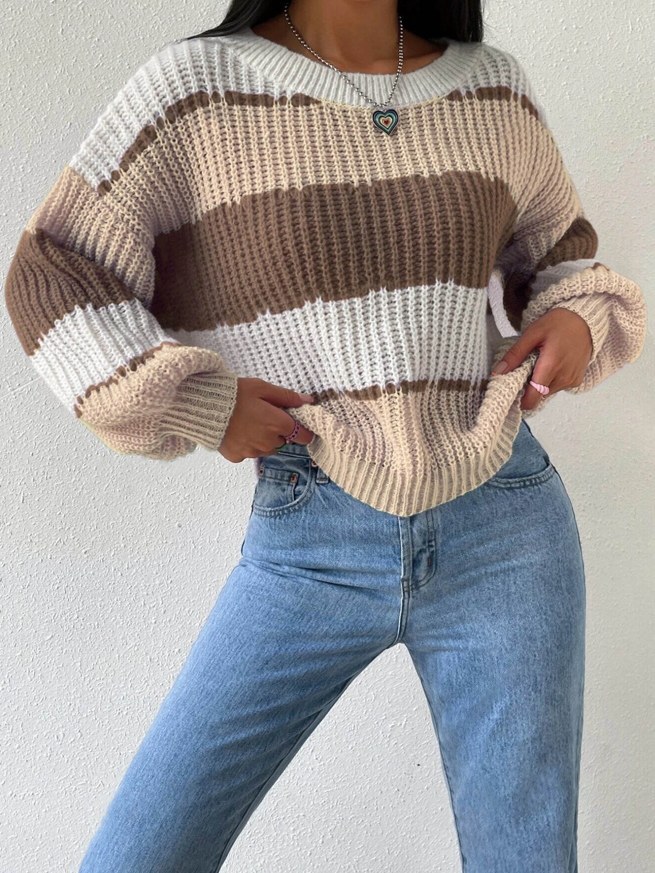 Kvinnors Pullovertröja – Tjock Stickning – Oversized Passform – Långärmad Casual Crew Neck