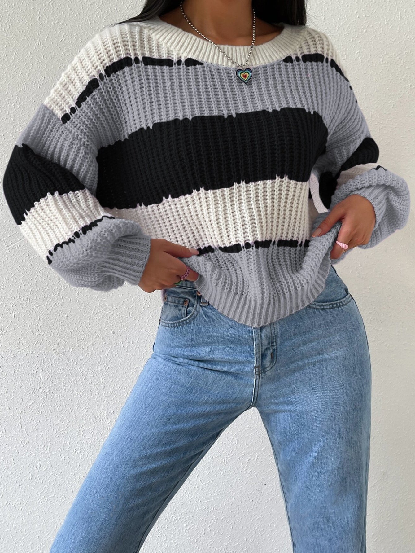 Kvinnors Pullovertröja – Tjock Stickning – Oversized Passform – Långärmad Casual Crew Neck