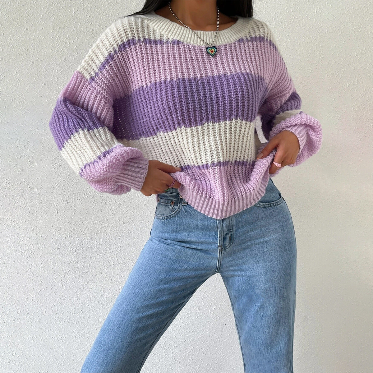 Kvinnors Pullovertröja – Tjock Stickning – Oversized Passform – Långärmad Casual Crew Neck