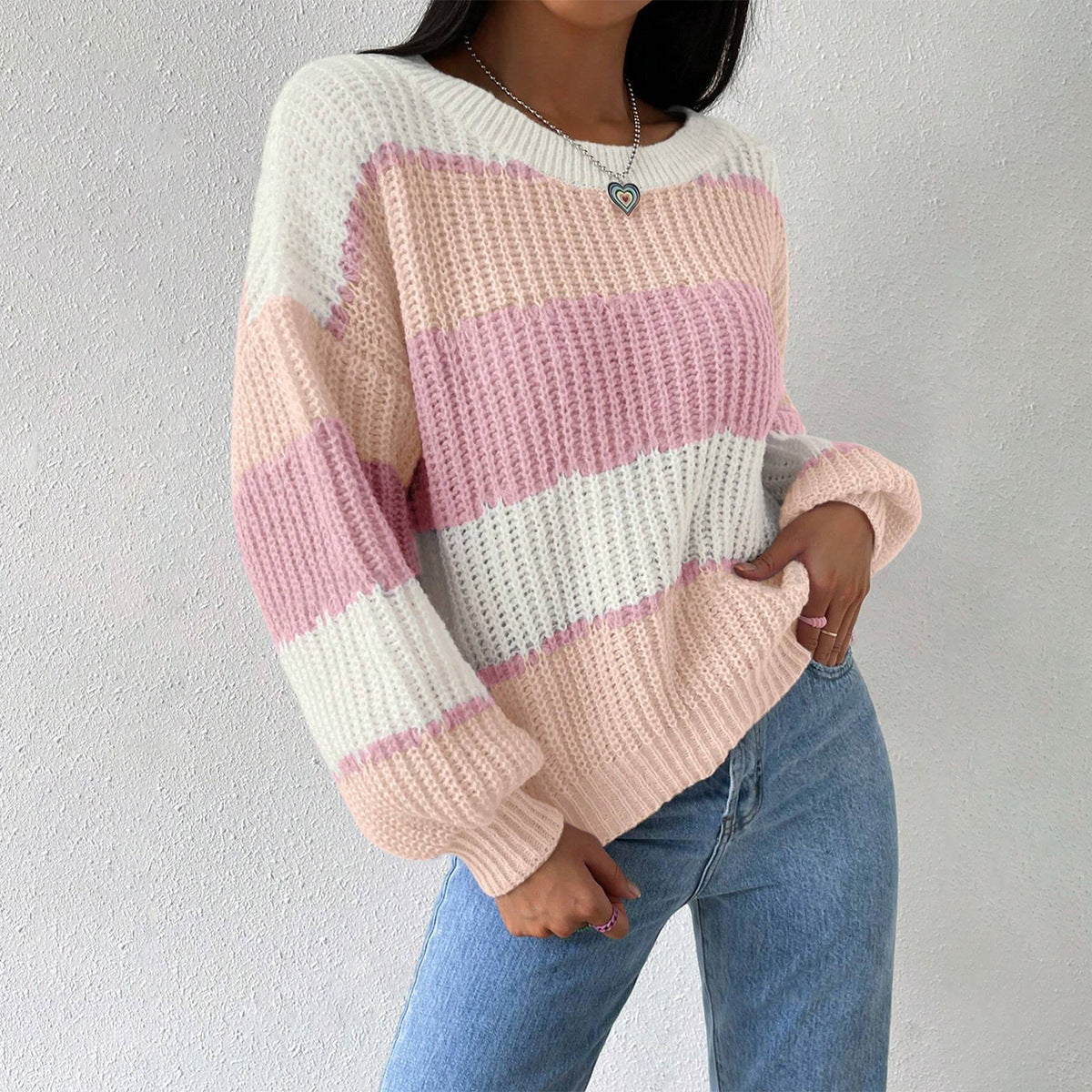 Kvinnors Pullovertröja – Tjock Stickning – Oversized Passform – Långärmad Casual Crew Neck