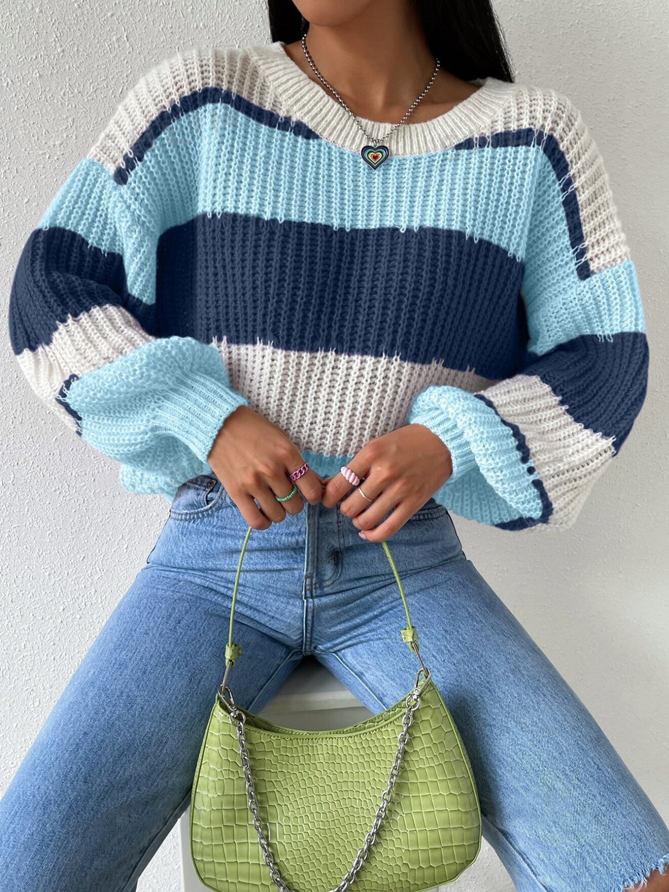 Kvinnors Pullovertröja – Tjock Stickning – Oversized Passform – Långärmad Casual Crew Neck