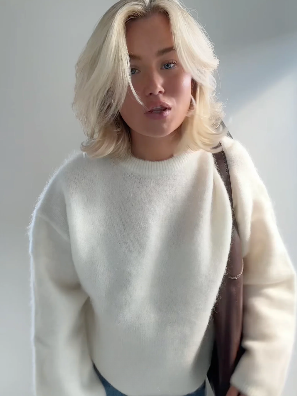 Kvinnors Pullover Tröja – Mohair Blandning – Oversized Passform – Lång Ärmar – Rund Hals