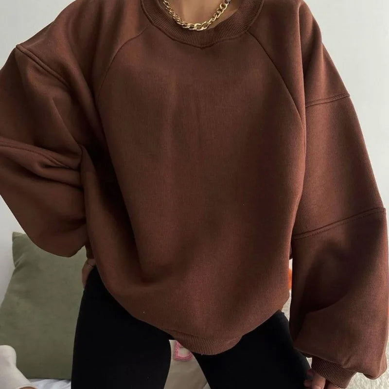 Kvinnors Oversized Sweatshirt - Mjuk Bomullsblandning - Rundhals - Långärmad Avslappnad Klädsel