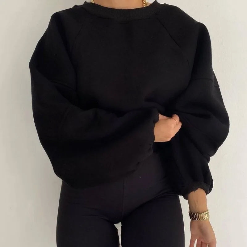 Kvinnors Oversized Sweatshirt - Mjuk Bomullsblandning - Rundhals - Långärmad Avslappnad Klädsel