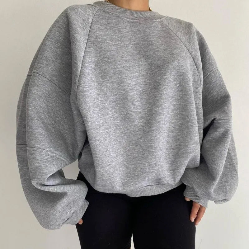 Kvinnors Oversized Sweatshirt - Mjuk Bomullsblandning - Rundhals - Långärmad Avslappnad Klädsel