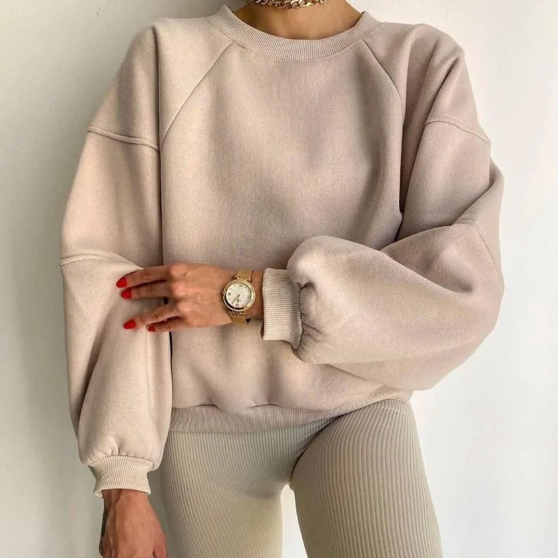 Kvinnors Oversized Sweatshirt - Mjuk Bomullsblandning - Rundhals - Långärmad Avslappnad Klädsel
