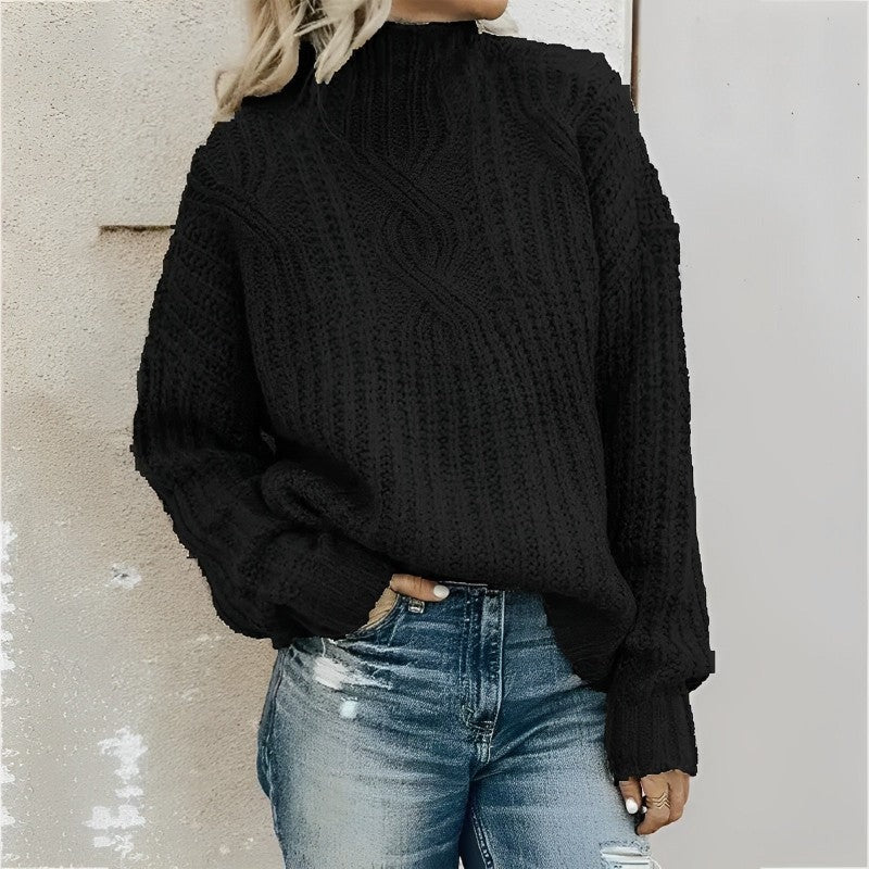 Damtröja – Oversized Passform – Ullblandning – Kabelstickad – Drop Shoulder Komfort