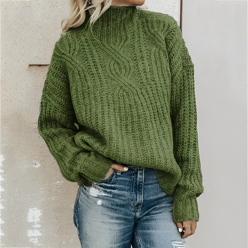 Damtröja – Oversized Passform – Ullblandning – Kabelstickad – Drop Shoulder Komfort