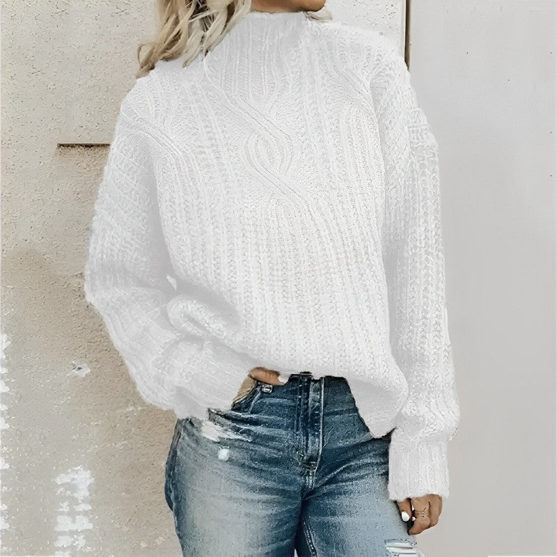 Damtröja – Oversized Passform – Ullblandning – Kabelstickad – Drop Shoulder Komfort