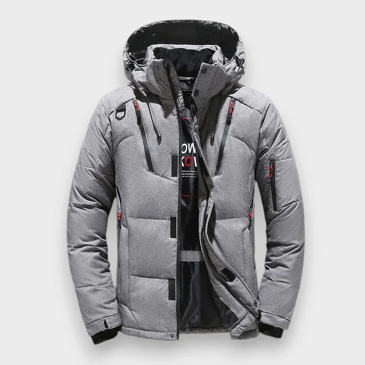 Elegant varm vinterjacka herr med huva